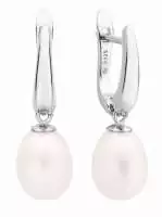 Modern Perlenohrringe weiß reis 8.5-9 mm, Englischer Verschluss, 925er Silber, Gaura Pearls, Estland